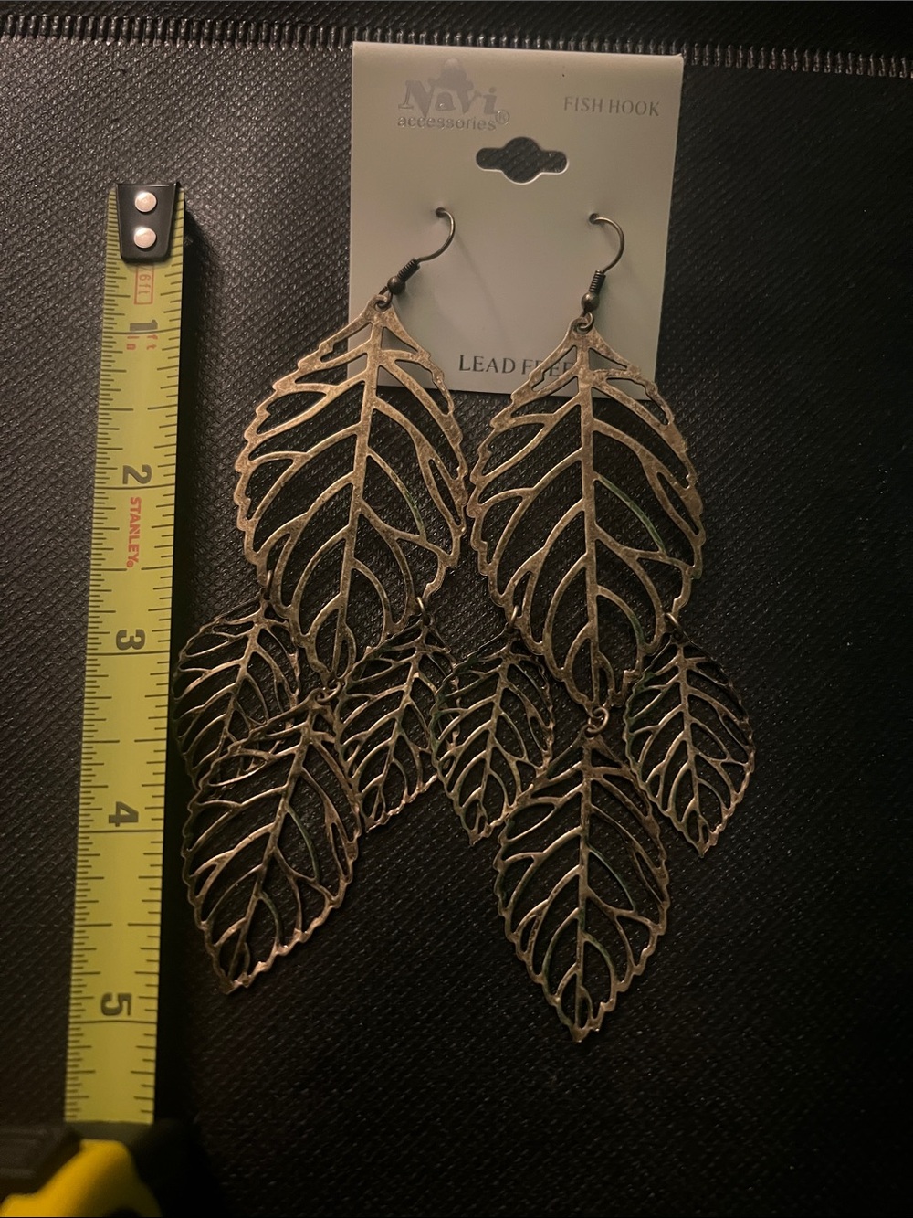 Leaf Filigree Statement Earrings - Antique Gold Tone